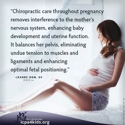 Quote card from the International Chiropractic Pediatric Association about care throughout pregnancy